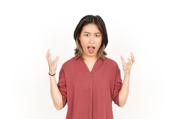 Angry Gesture Of Beautiful Asian Woman Isolated On White Background