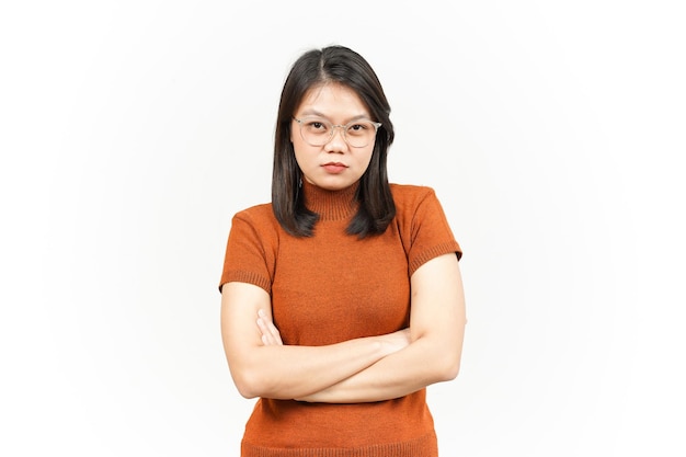 Angry Gesture Of Beautiful Asian Woman Isolated On White Background