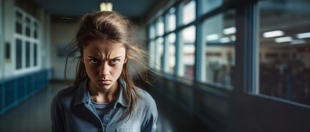 разгневанная девушка в школьном коридоре портрет крупного плана генеративный ИИ