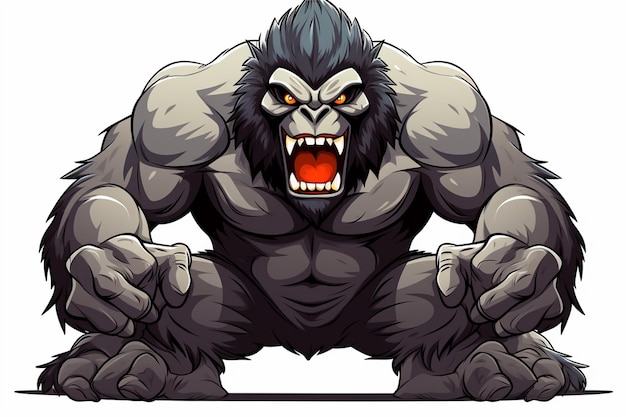 angry gorilla cartoon on white background