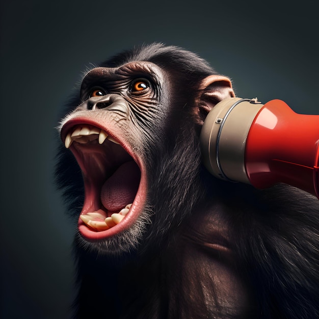 Angry gorilla screaming into a megaphone