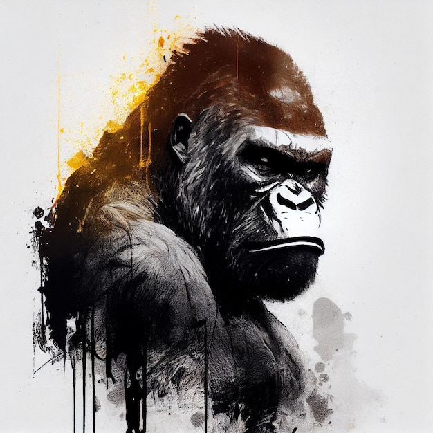 Angry Gorilla Screams Digital Painting Tシャツまたはポスターのデザイン Generative Ai