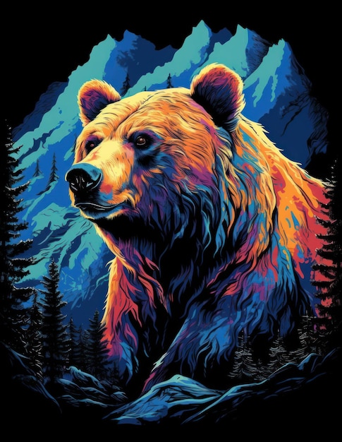 An angry grizzly's face with a mouth open Print for Tshirts Generative AI