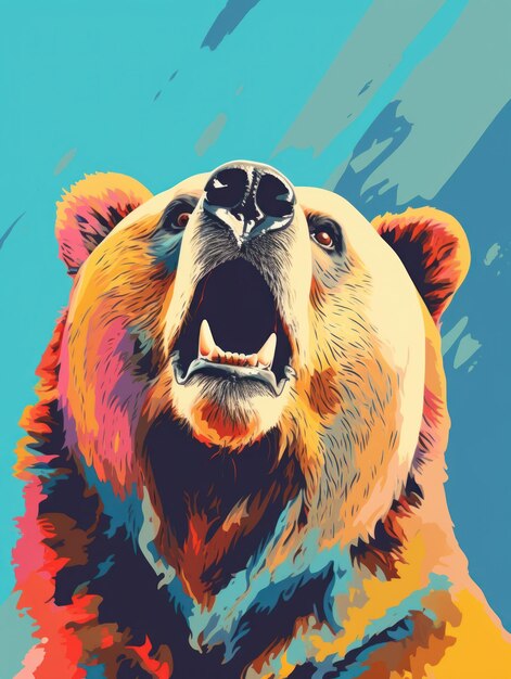 An angry grizzly's face with a mouth open Print for Tshirts Generative AI