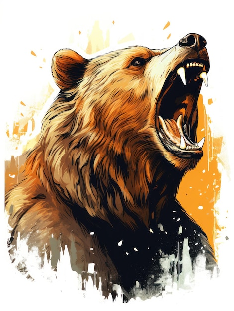 An angry grizzly's face with a mouth open Print for Tshirts Generative AI