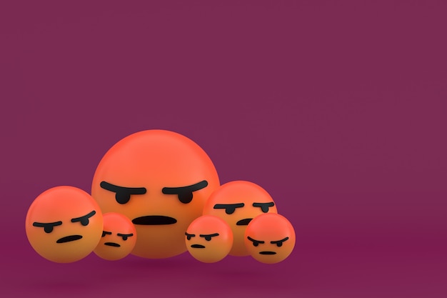 Angry icon facebook reactions emoji 3d render,social media balloon symbol on red