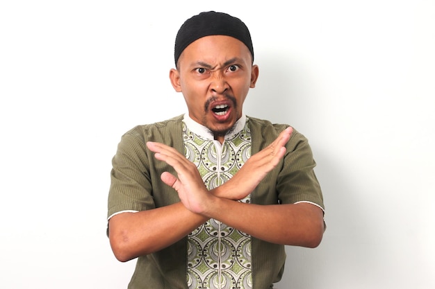 Angry Indonesian Muslim Man Shouting Stop Gesture