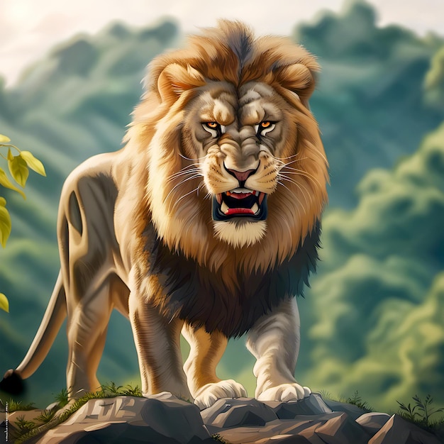 Angry lion king on a jungle Generative AI