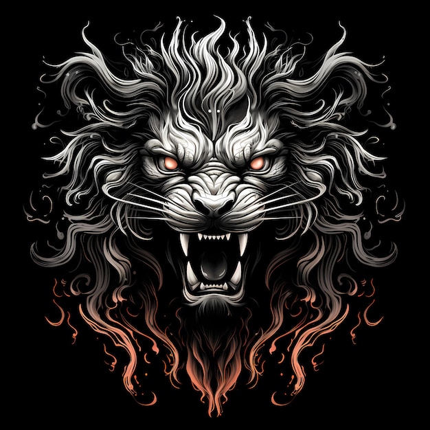 angry lion tattoo design illustration