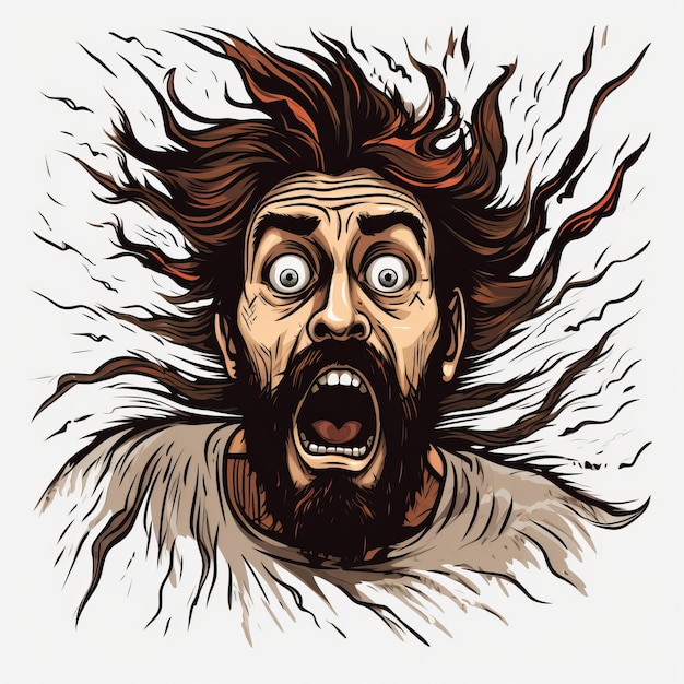 Angry Man Illustration Surrealistic Distortion In Realistic Hyperdetail