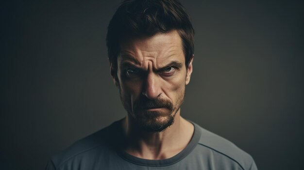 Photo angry man looking at the camera isolated on the minimalist background