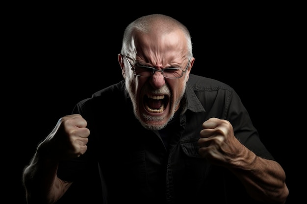 Photo angry man shouting and clenching his fists