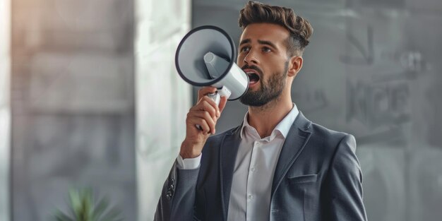 Uomo arrabbiato per strada con un altoparlante ai generativa