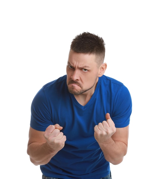 Angry man on white background Hate concept