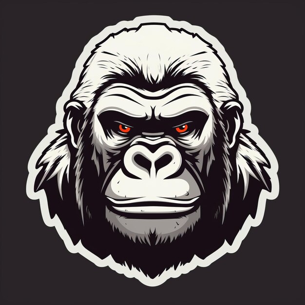 Angry Monster Gorilla Head Icon Sticker Retro Vintage Style