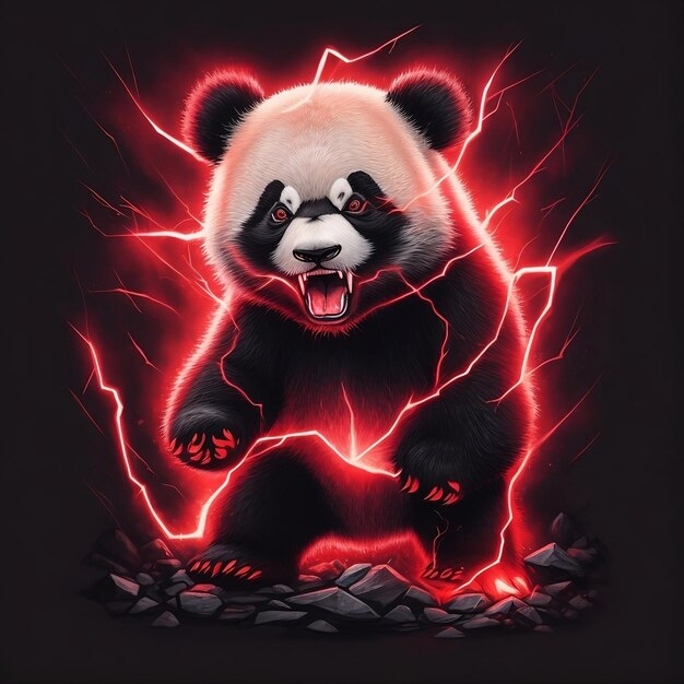 a angry panda with a lightning bolt on black background