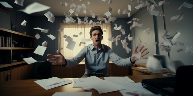 Angry Patient Throwing Papers in Psychologist Office