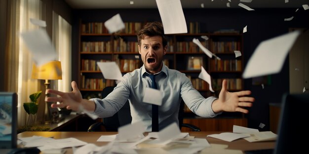 Angry Patient Throwing Papers in Psychologist Office