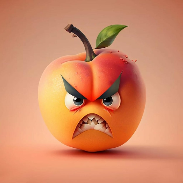 Photo an angry peach with a brown background and the word peach on it