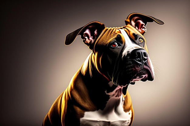 Angry pit bull dog attacks from the dark Pit bull dog portrait isolated on dark background