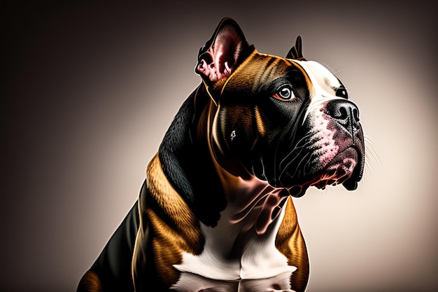 Angry pit bull dog attacks from the dark Pit bull dog portrait isolated on dark background