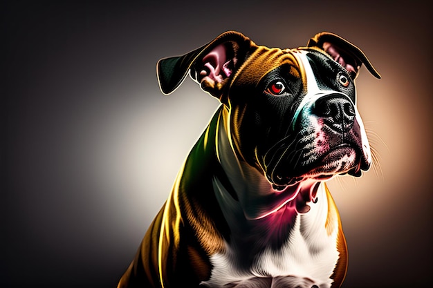 Разгневанная собака-питбулл атакует из темного портрета собаки-питбула, изолированного на темном фоне