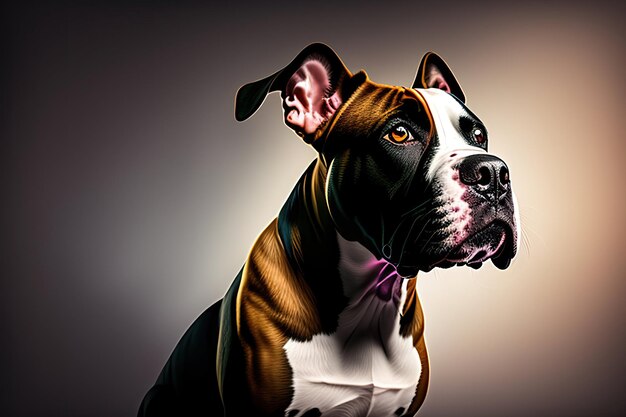 Разгневанная собака-питбулл атакует из темного портрета собаки-питбула, изолированного на темном фоне
