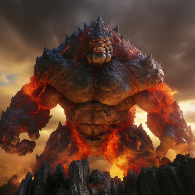 Foto angry rampaging giant rock lava muscoloso golem mostro