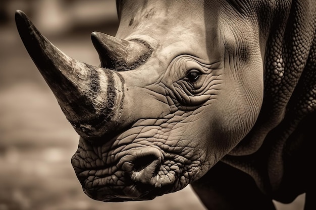 Angry rhinoceros lose the rhinoceros portrait Ai generative