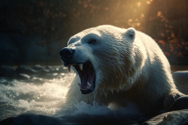 Angry roaring Polar Bear High quality illustration Generative Ai