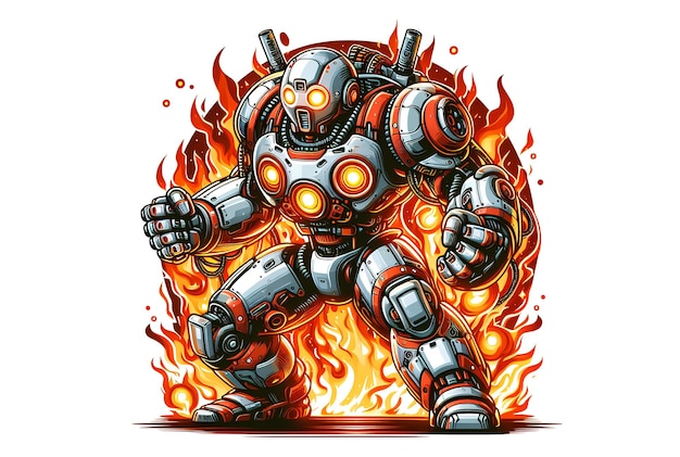 Angry robot with fire powers