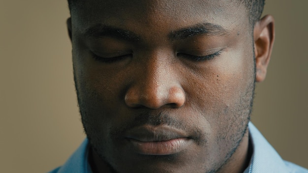 Angry serious man face close up headshot african american s businessman worker employee salesman