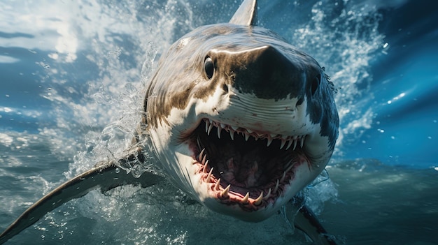 Разгневанная акула показывает свои клыки.