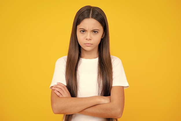 Angry teenage upset and unhappy negative emotion Negative emotion of teenager girl Facial expression aggressive behavior Nervous child