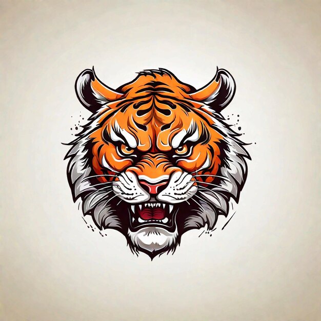 Photo angry tiger head cartoon vector illustration