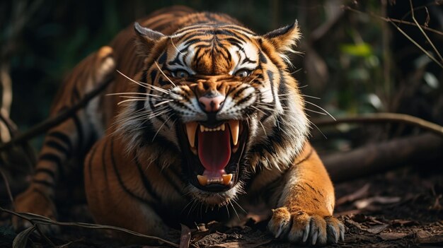 angry tiger showing his fangs