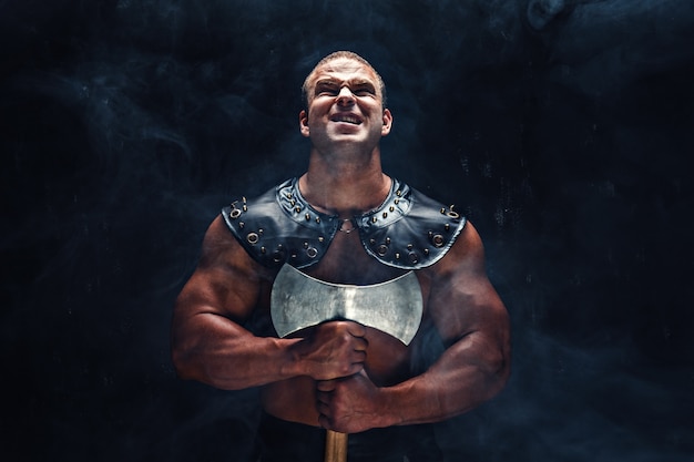 Photo angry warrior with axe