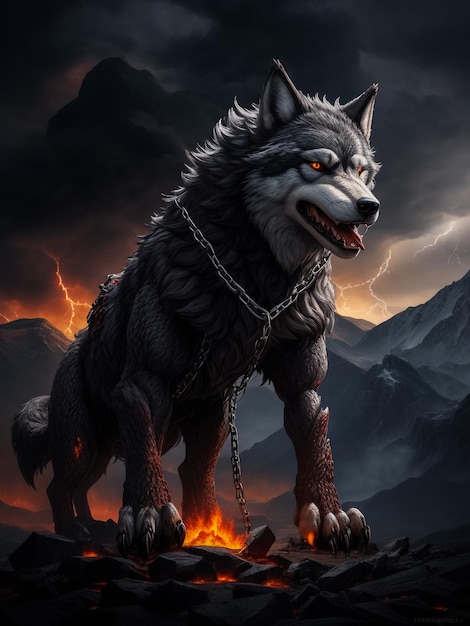 Angry Wolf howling in fire with flames and flames Roaring wolf Wolf with fire on a black Wolf hea