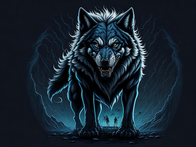 Angry Wolf howling in fire with flames and flames Roaring wolf Wolf with fire on a black Wolf hea