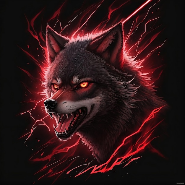 a angry wolf with a red glowing face and the red glowing eyes