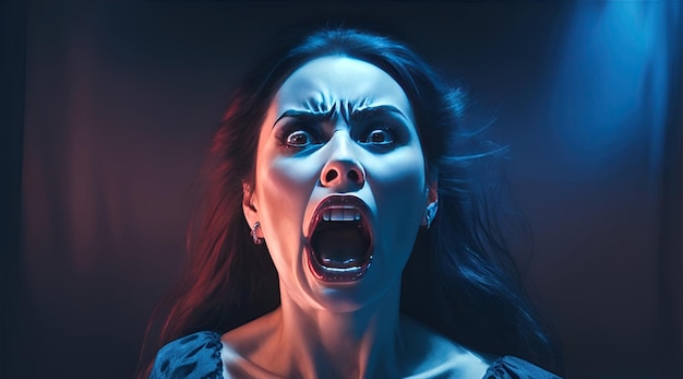 Angry woman in agony screaming closeup Mental health problems