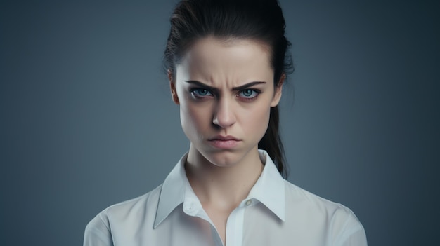 Photo angry woman looking at the camera isolated on the minimalist background