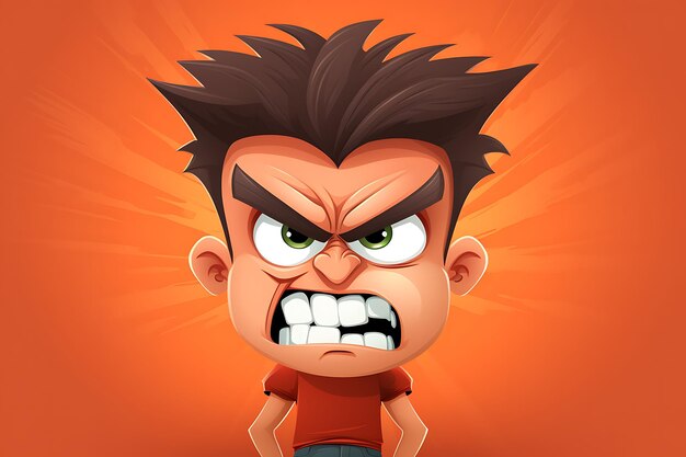 Photo angry young boy cartoon expression