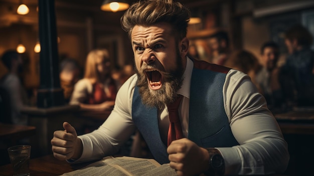 Photo angry young male boss in office