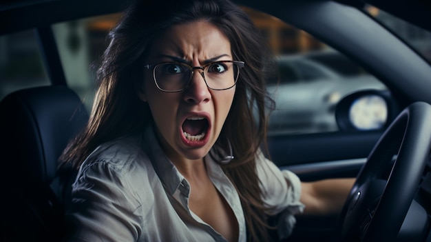 angry young woman driving a car