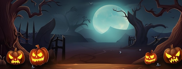 angstaanjagende verlaten begraafplaats begraafplaat brede Halloween achtergrond banner in de nacht illustratie met vleermuizen