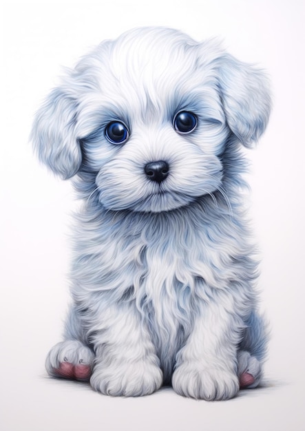 ani drawing white puppy sitting down blue eyes just cute little thing cotton candy pure grey fur
