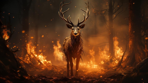 Animal burning by wild fire in forest