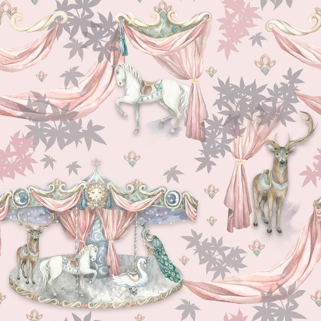 Animal carousel pink Pattern