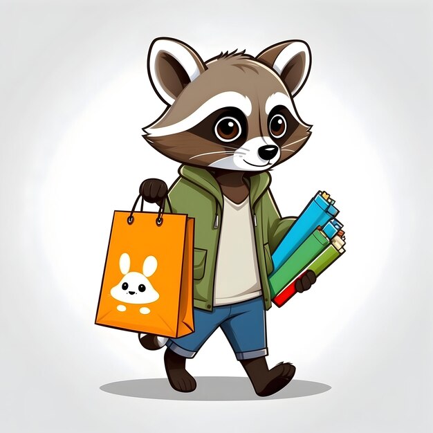 Photo animal carry bag icon cute animal with bag happy animal carrying bag animal shopping concept joy